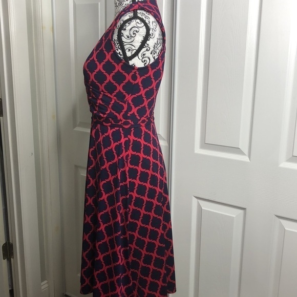 41 Hawthorn Dress Dark Blue Red Geometric Dress Layered Bust Tie Waist Lined S - Picture 4 of 7